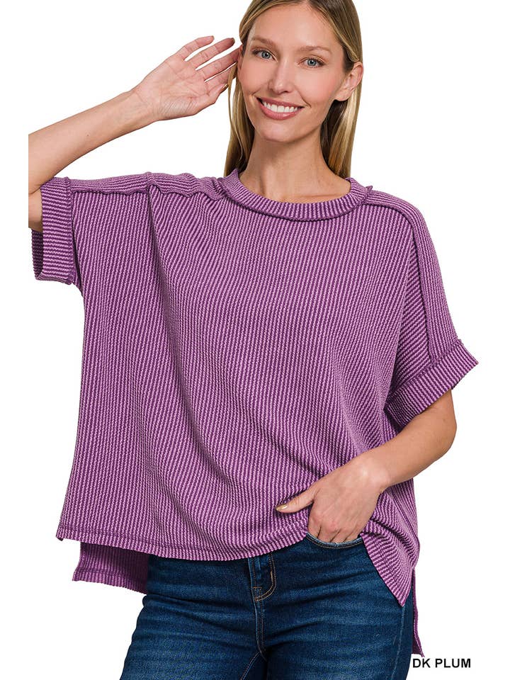 42POPS – wholesale Stickad topp - Dam – .Corded Rib Kortärmad Topp med Rå Kant35