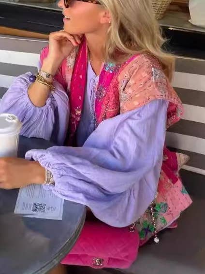 RoseRed Floral Printed Panelled Lace-Up Quilted Vest for wholesale on Faire