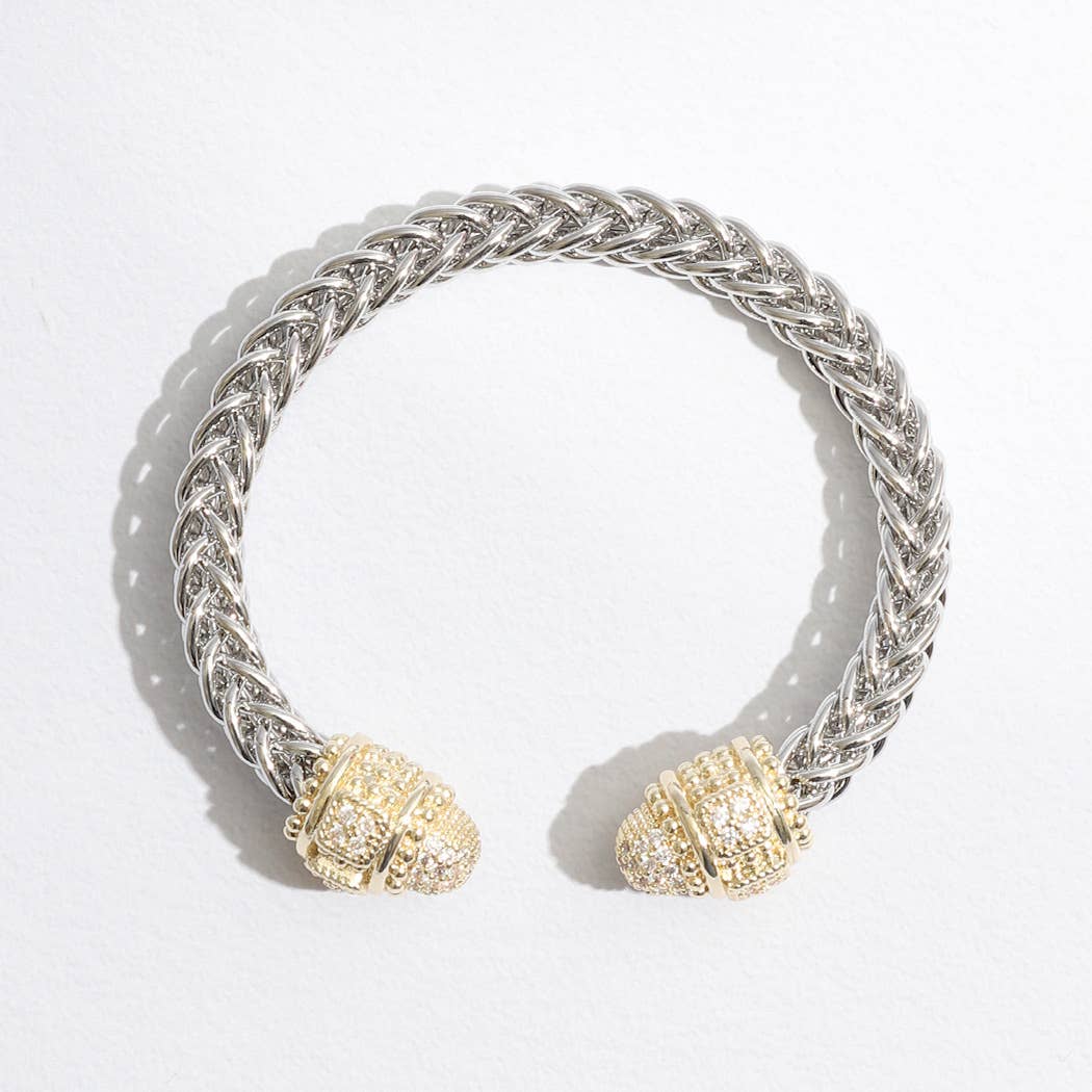 Fashion City - Vente Bracelet jonc - Bracelet jonc en forme de deux T, rond, entouré de pierres précieuses10