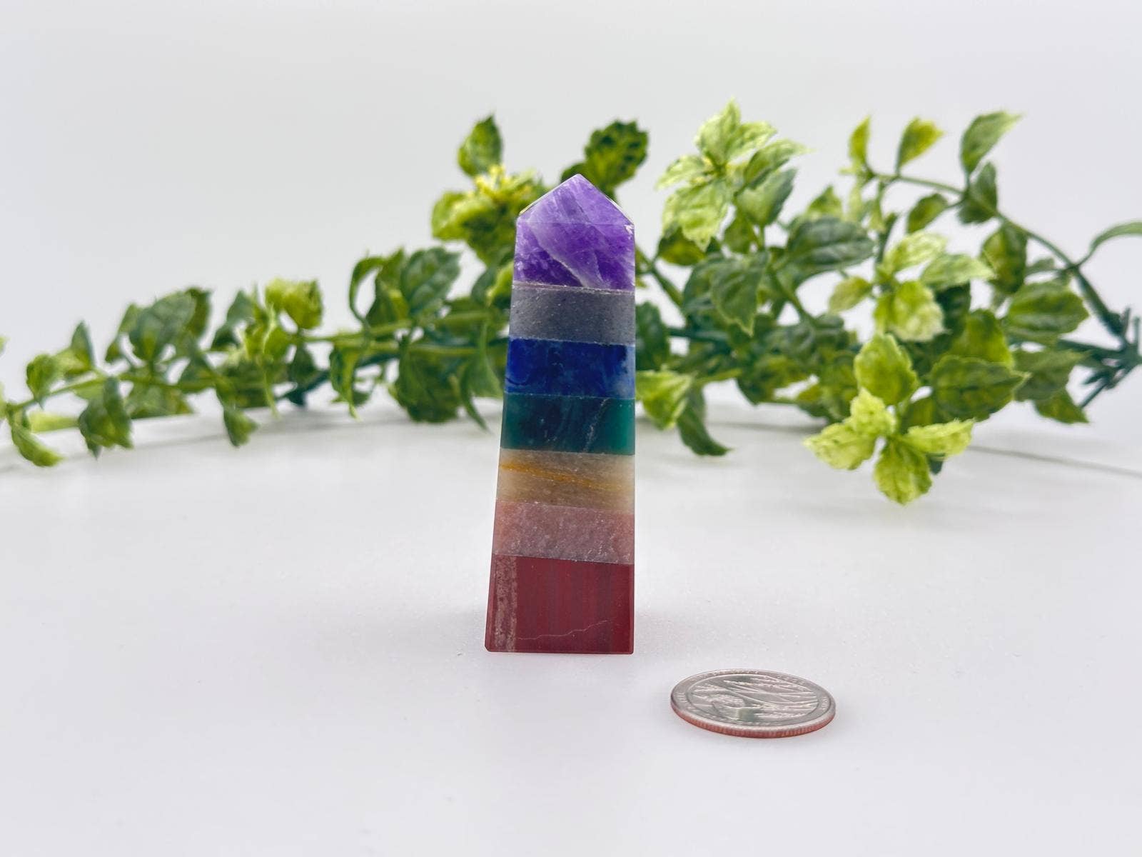 Meraki Gemstones - Wholesale Spiritual Stone/Crystal - Seven Chakra Gemstone Tower Obelisk 4 Faceted 7.5CM Aprox1