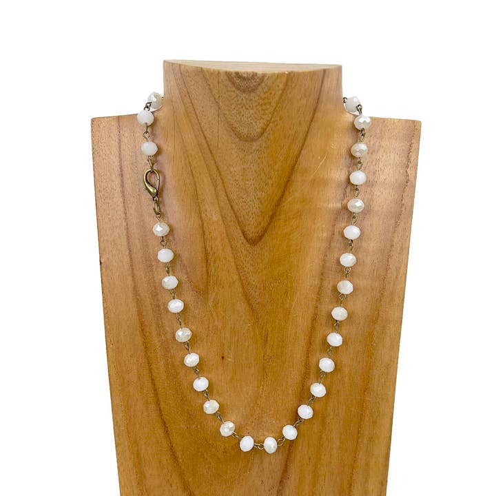 Western Elite Jewelry - Wholesale Beaded/Pearl Necklace - NKZ231116-41 17 Inches copper metal chain with green face cut crystal beads Necklace2