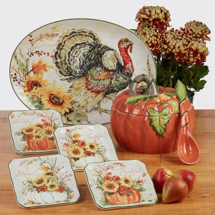 Certified International - Wholesale Serve Bowl - Harvest Morning Fall Pumpkin Tureen w Ladle 2.75 qt.