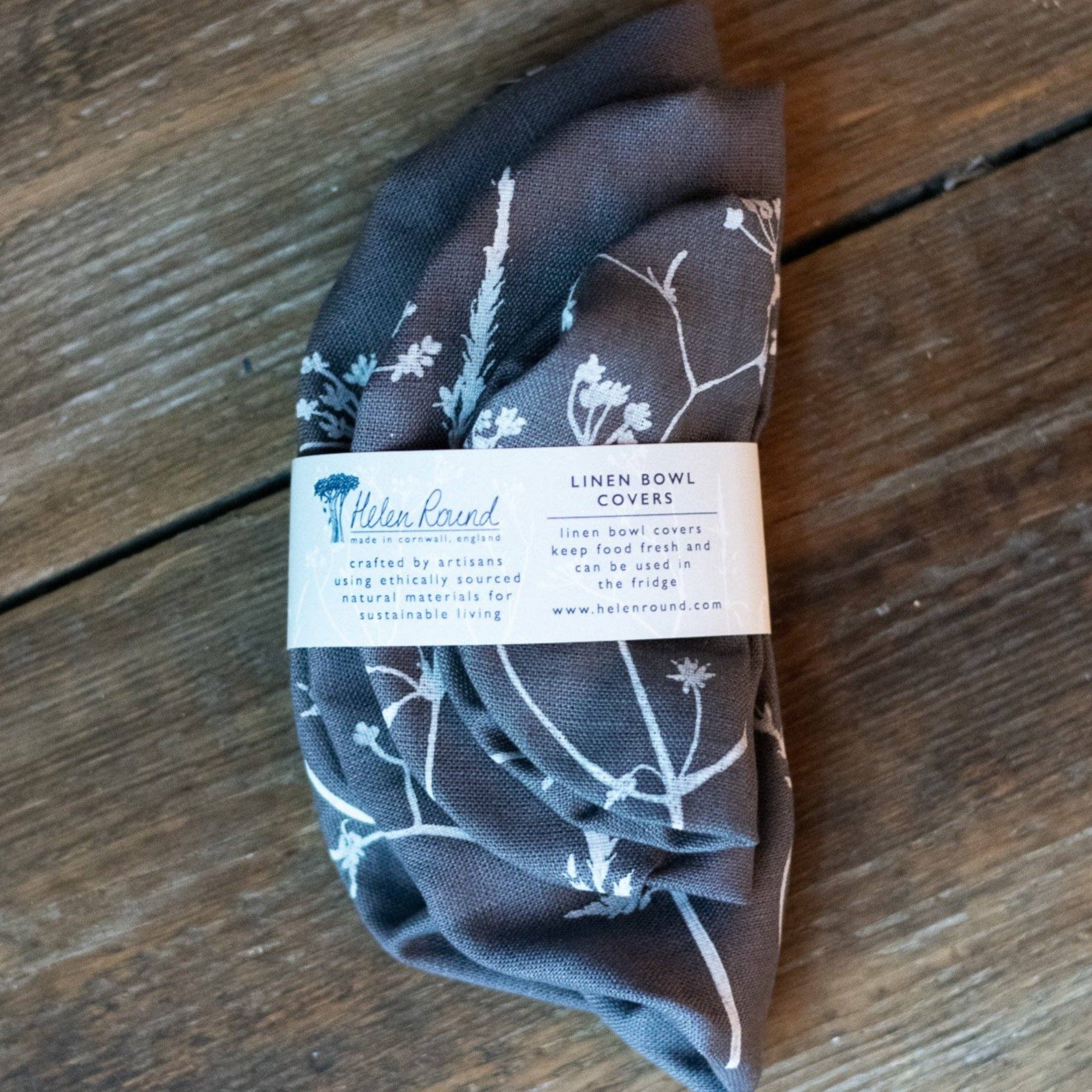 Helen Round - hand printed linen (US Duties Paid) - Wholesale Food Storage Wrap/Bag - Linen Bowl Covers , Set of 3 Bowl Coverings, Hand Printed5