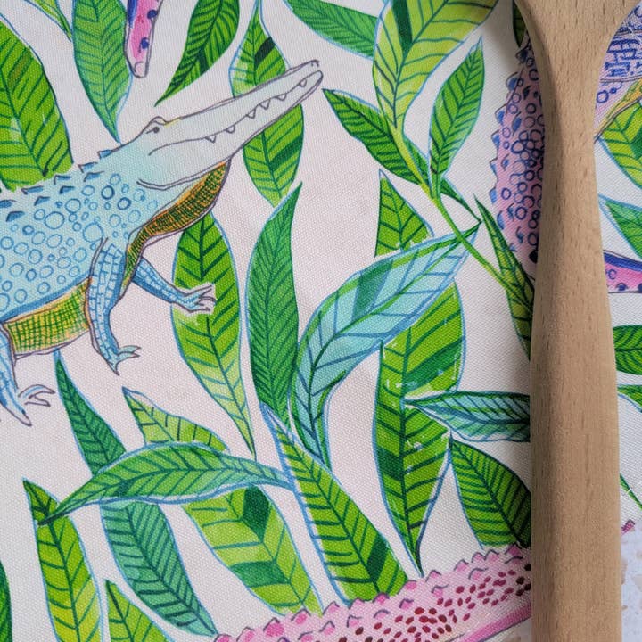 Dish Towel - Gators (white) - decorative tea towel for wholesale by Natalie V. Mason