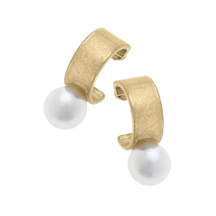 Canvas Style - Wholesale Hoop Earrings - Brooklyn Pearl Chunky Hoop Earrings in Ivory & Worn Gold