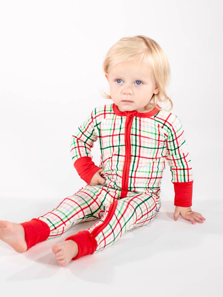 Festive Plaid - LS Convertible Zip PJs (Discontinued) for wholesale by Goosies