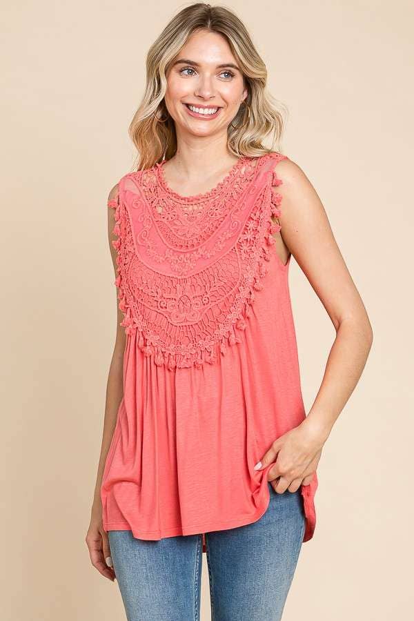 Culture Code - Wholesale Tunic - Women's - CAK1600 - LACE EMBROIDERY NECK TRIN FLARE TANK TOP14