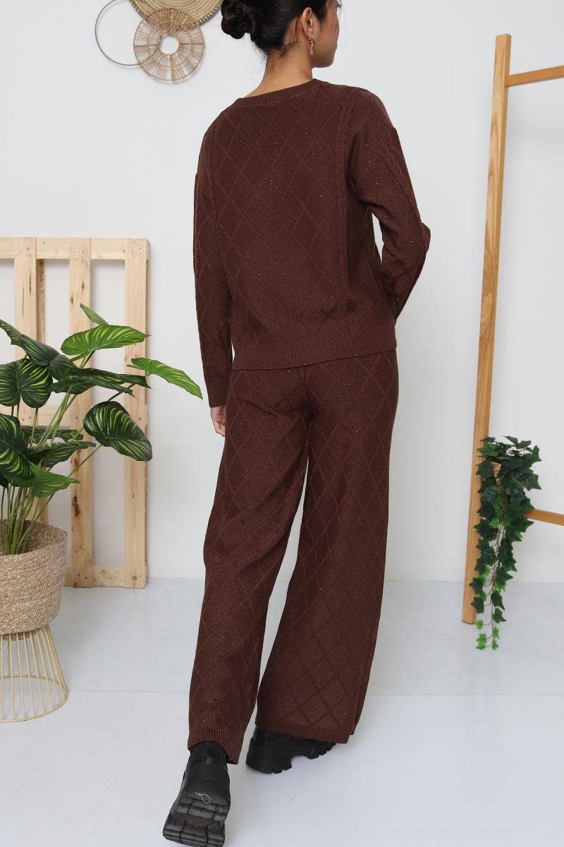 DIX-ONZE – wholesale Top & pants set (NOT Loungewear) – Women's – Diamond Knit Set – Crew Neck Sweater & Wide-Leg Pants10