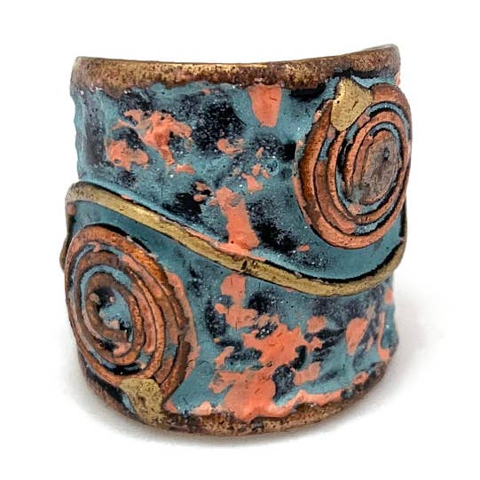 Anello ovale in ottone Patina Yin Yang per la vendita all'ingrosso da parte di Anju Jewelry