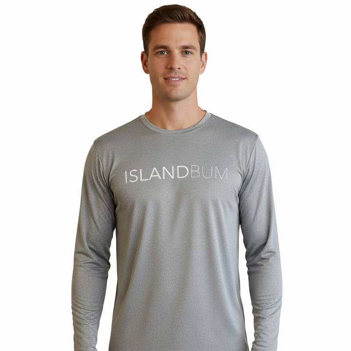 NIEUW - UPF 50 Performance Signature L/S shirt - Heather Grey voor wholesale door Island Bum