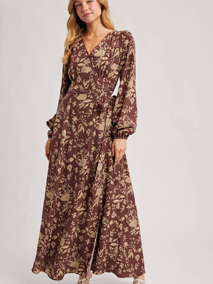 Bluivy - Wholesale Dress - Women's - FLORAL PRINT WRAP MAXI DRESS