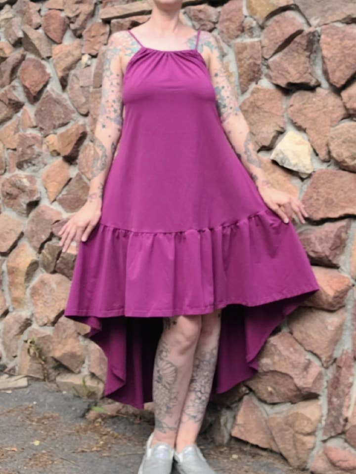 Ruffle Hem High Low Dress - Purple for wholesale by PEZZO Apparel