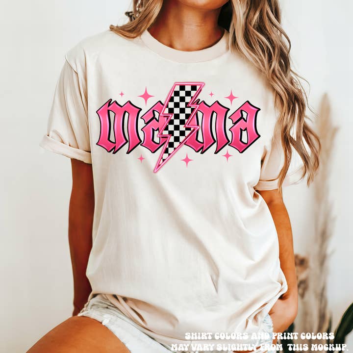 Mama Lightning Bolt Tee - Printed On Comfort Color for wholesale by Madi Moosh