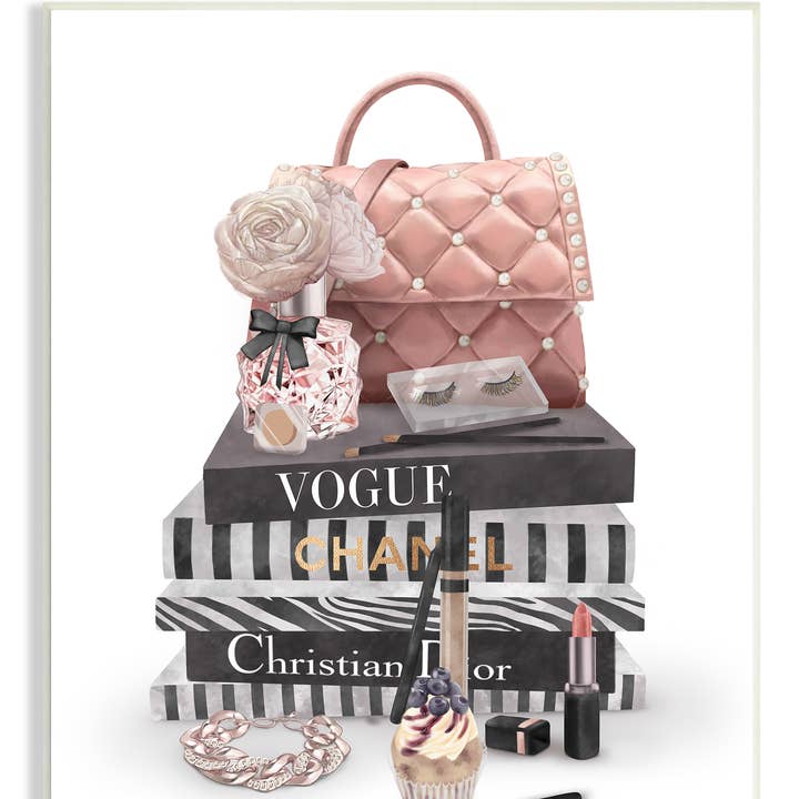 Fashion Bookstack Geldbörse Parfüm Pink Glam Design Wandschild für den Großhandel von Stupell Industries