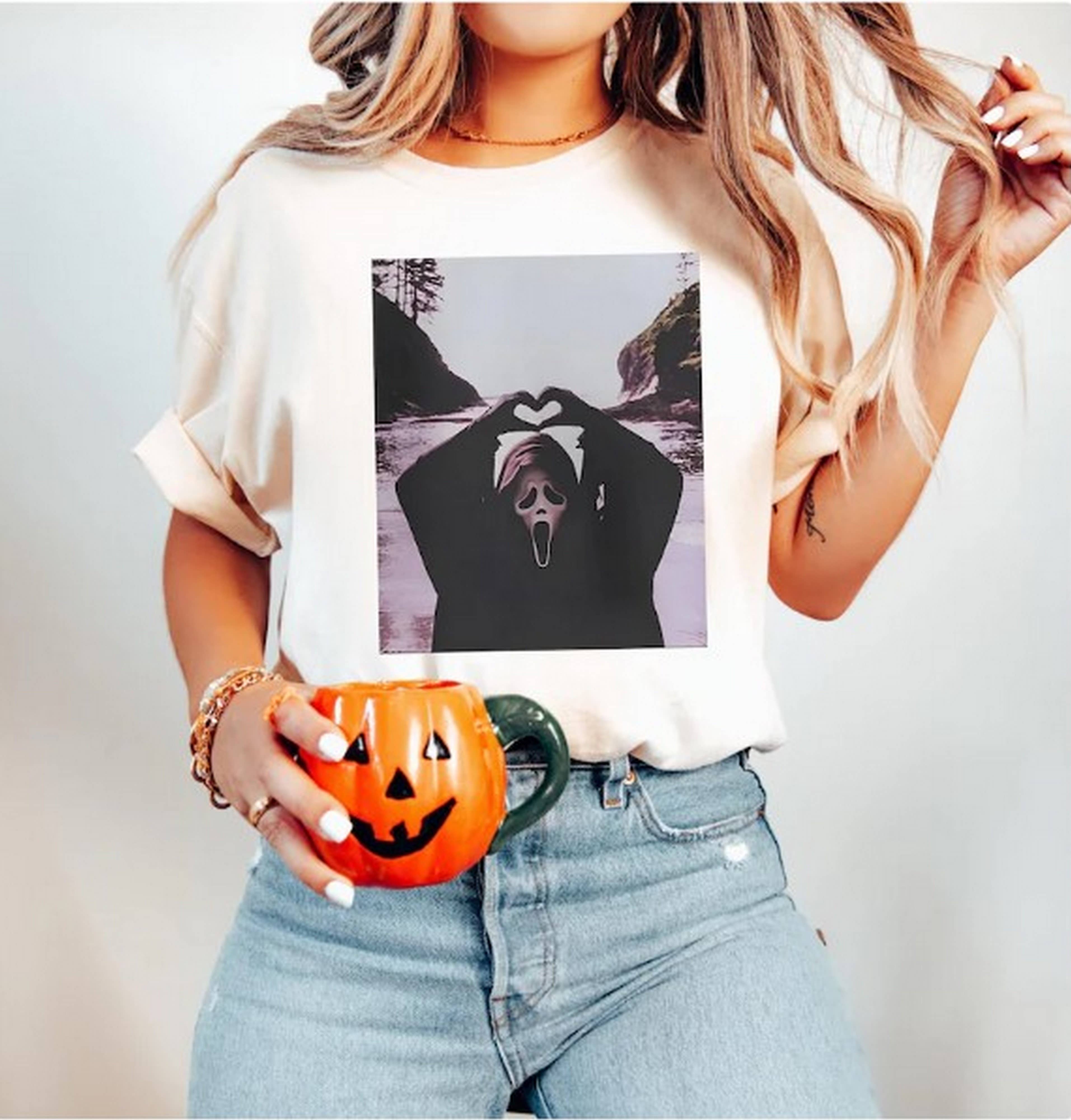 Black Ghost Heart Hands Shirt Halloween Scary Movie T-Shirt Slashe for wholesale on Faire