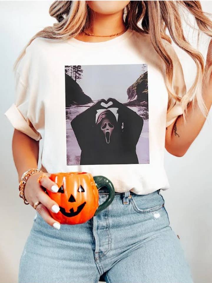 Black Ghost Heart Hands Shirt Halloween Scary Movie T-Shirt Slashe for wholesale on Faire0