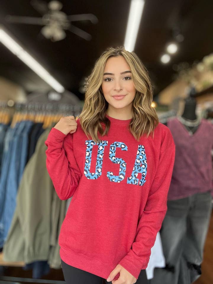 Leopard USA Sweatshirt for wholesale by Adelle Linen