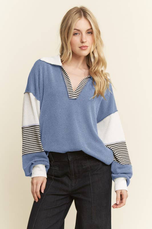 HEIMISH – Großhandel Tunika – Damen – ET7782-11 FARBBLOCK KRAGEN URBAN RIPPENOBERTEIL11