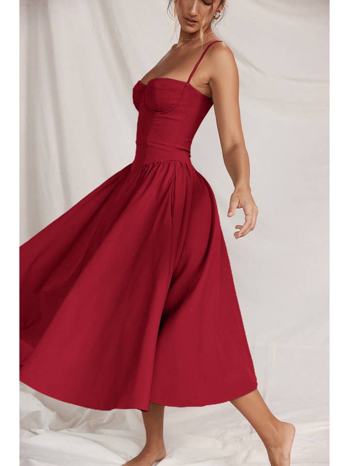 Sweetkama - Wholesale Dress - Women's - String Shoulder Solid & Floral Ladies Dress 255285