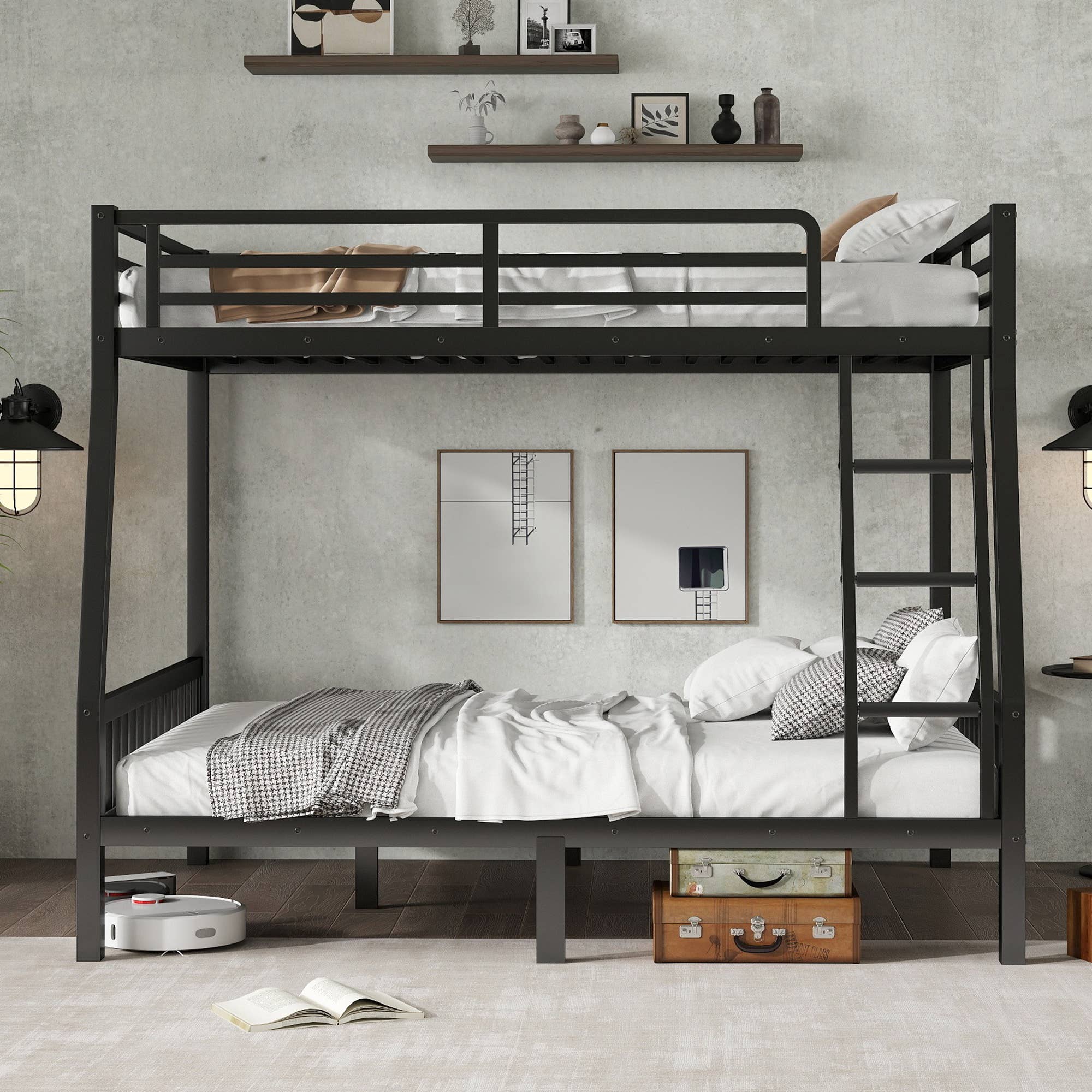 39F Inc. - Wholesale Bed - Full XL Over Queen Metal Bunk Bed with Ladder, Black7