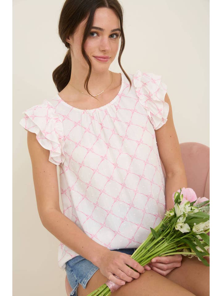 MINE - Wholesale Blouse - Dames - PLUS STRIK CLIP STIPPENPATROON BLOUSE MET RUCHESMOUWEN8