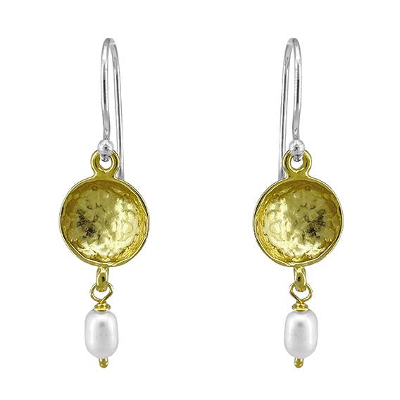 18k Gold gehämmerte konkave Scheibe mit Perlentropfen für den Großhandel von SITA