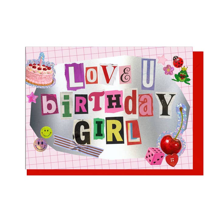 LOVE U BIRTHDAY GIRL, JUNK JOURNAL CARD for wholesale by Jolly Awesome
