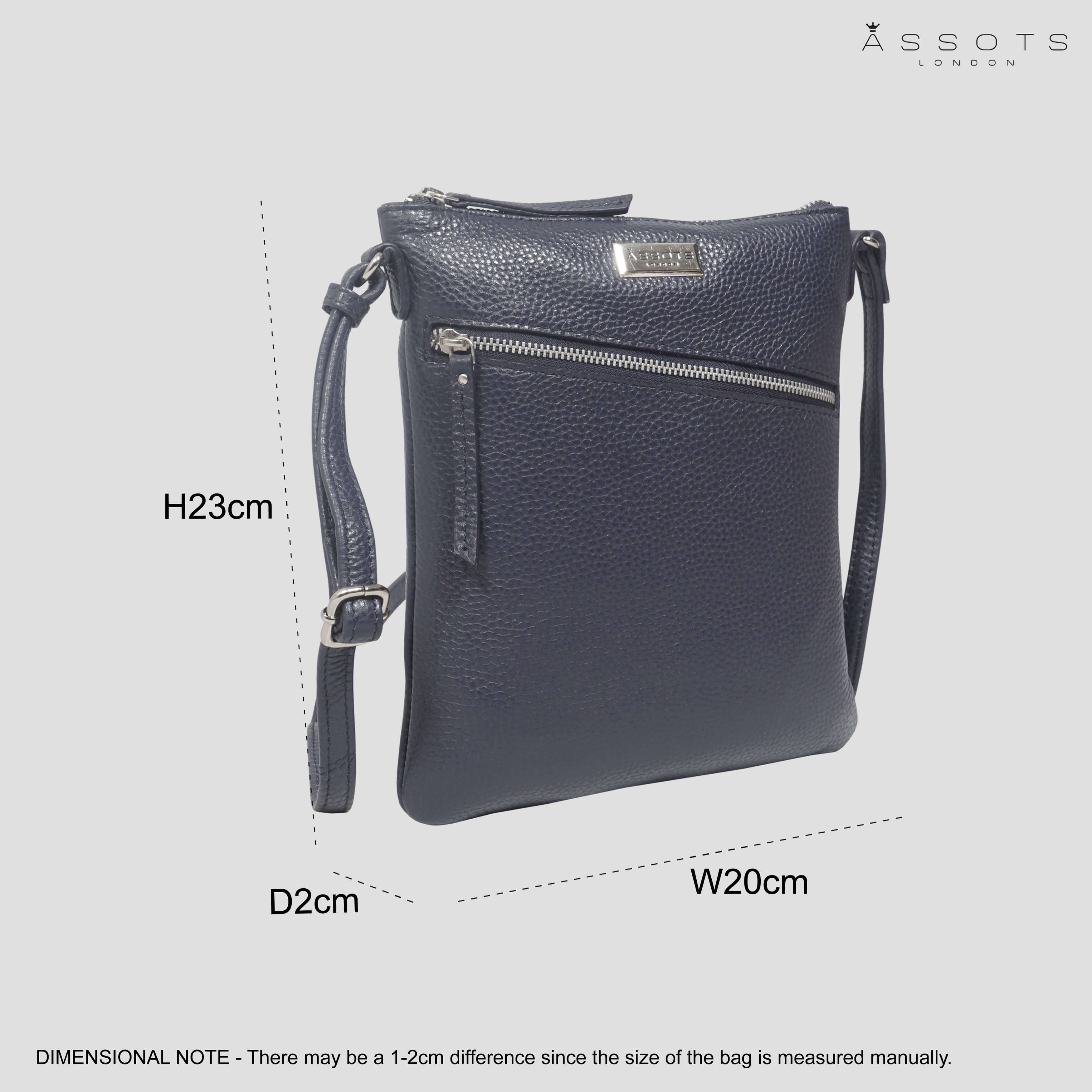 Assots London - Wholesale Crossbody Bag - Women's - 'ROSY' Navy Pebble Grain Soft Real Leather Crossbody Bag3