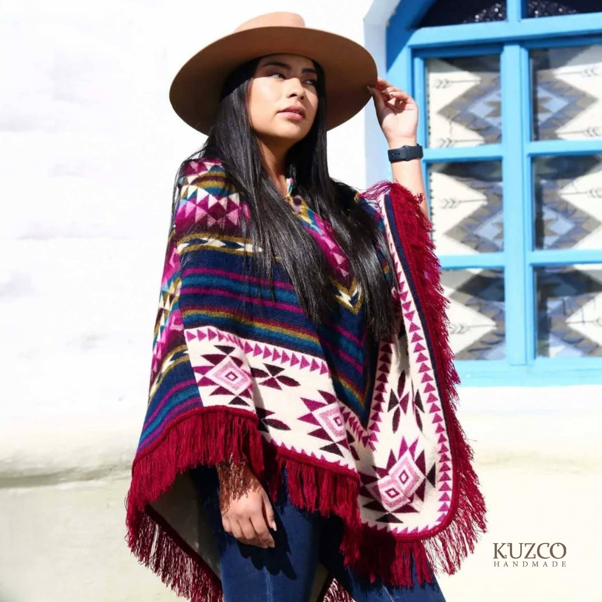 KuzcoHandmade - Wholesale Poncho - Unisex - Native Alpaca Poncho – Triangular Andean Pattern Design