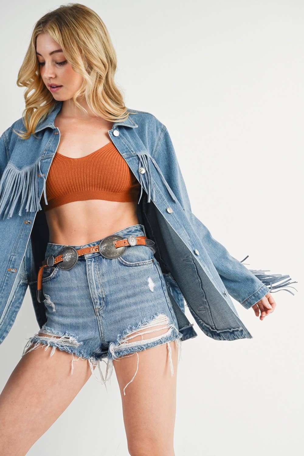 Bluivy - Vendita all'ingrosso Giacca - Donna - Giacca in denim western con frange e bottoni - confezione aperta32