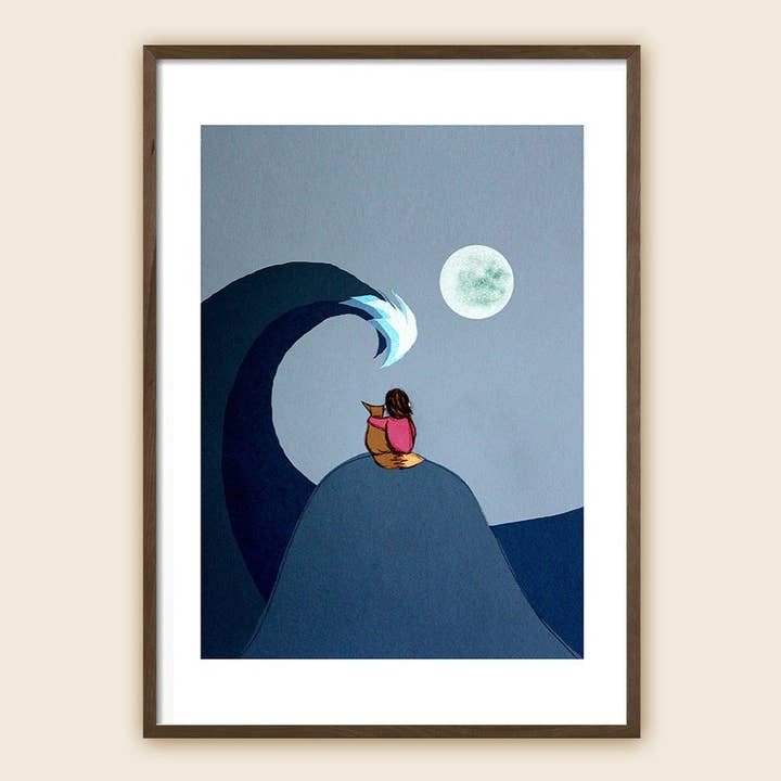 Stampa artistica sul surf: «La luna, il mare, la volpe e io» per la vendita all'ingrosso da parte di Maia Walczak