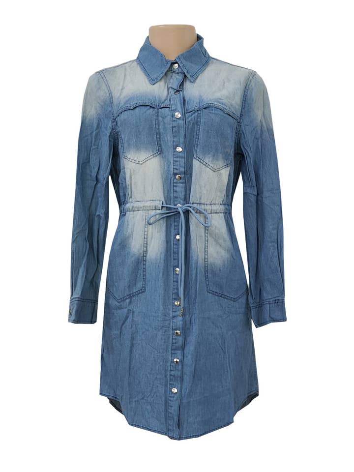 Classic Cotton Denim Double Slip Pocket Lapel Dress for wholesale by Rosa Clothing