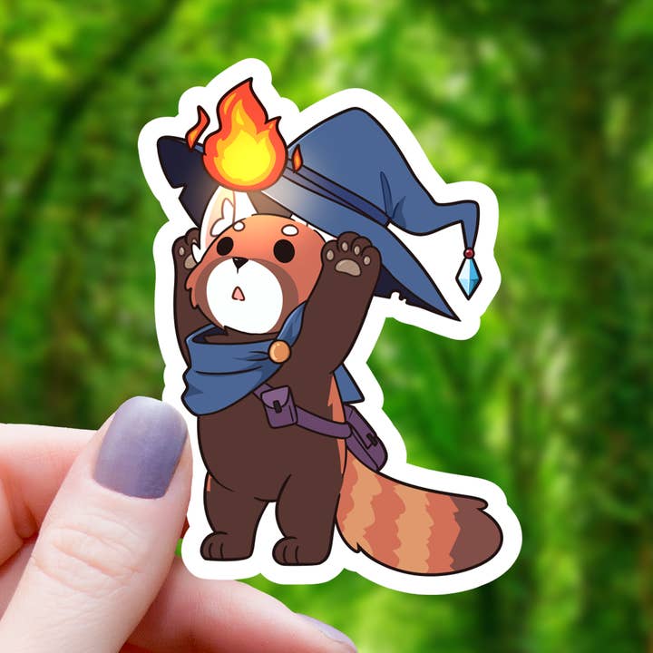 Red Panda Wizard Fireball Sticker - 3" for wholesale by Mimic Gaming Co