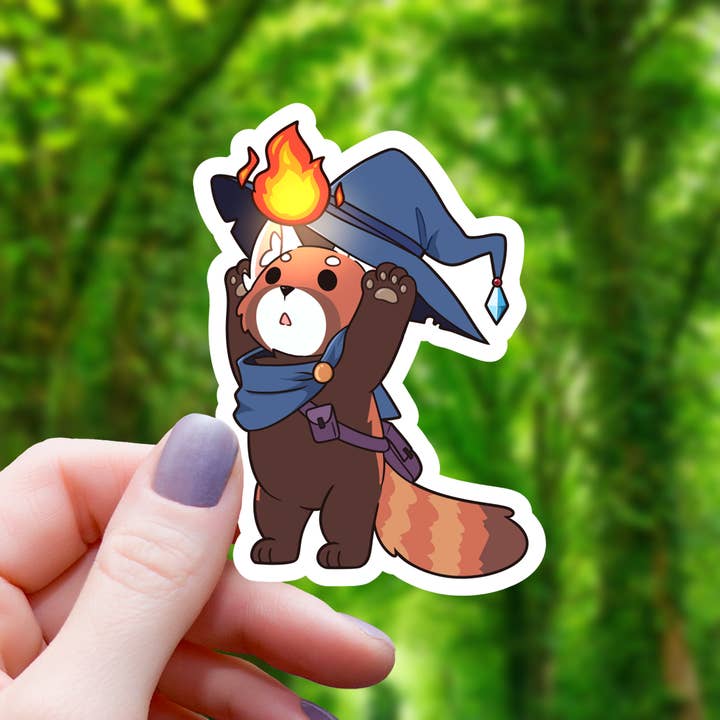 Mimic Gaming Co - Venta al por mayor Pegatina - Adhesivo Red Panda Wizard Fireball, 3 pulgadas