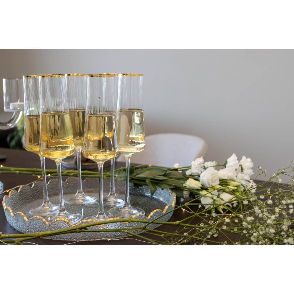 AULICA - Wholesale Serving Tray - Round tray with gold rim in glass 33x33x4cm2
