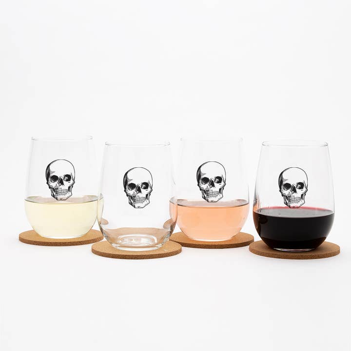 Counter Couture - Wholesale Wine Glass - Skull Stemless Wine Glass - Black