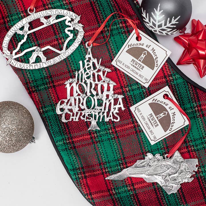House of Morgan Pewter - Wholesale Ornament - North Carolina Gifts - State Outline - Christmas Ornament