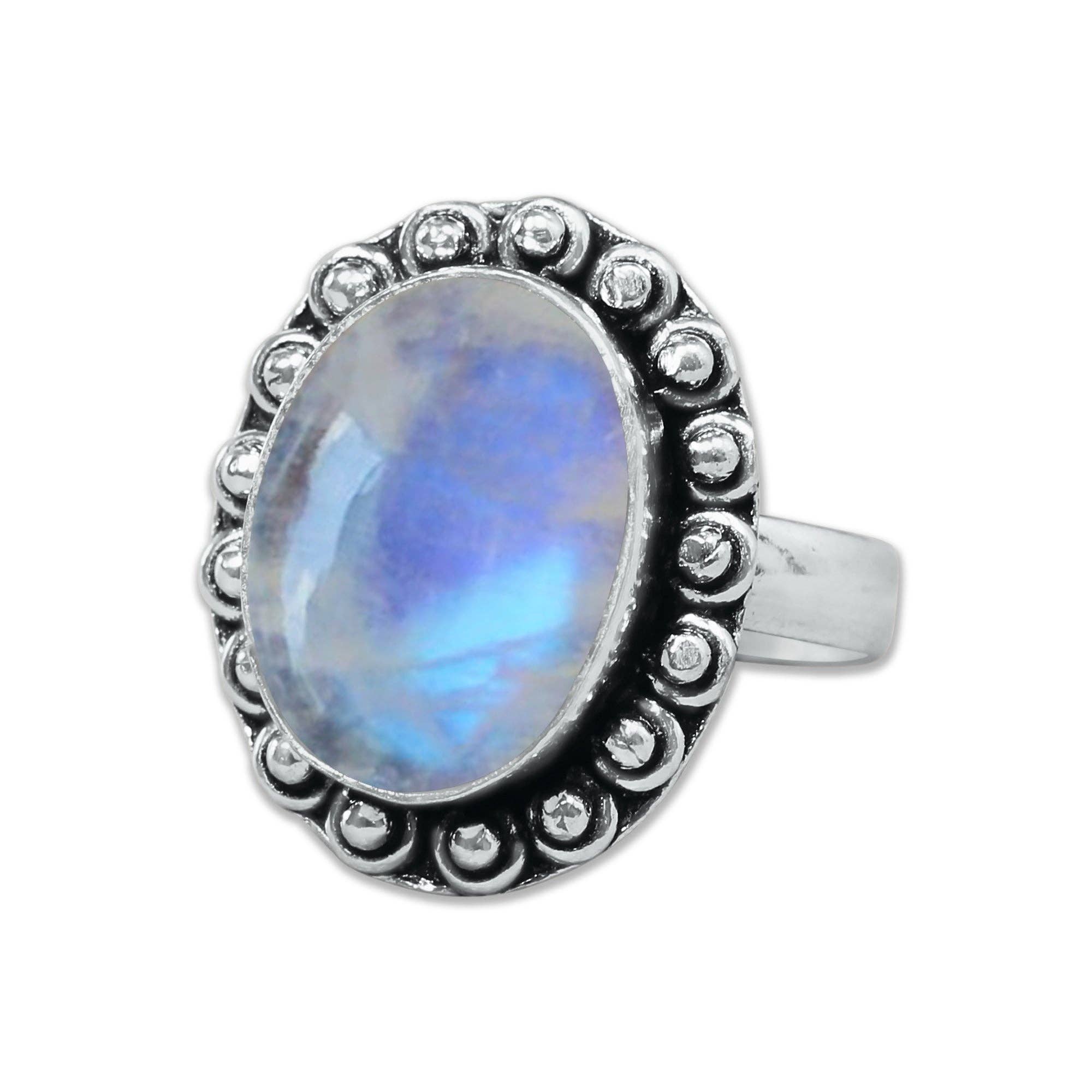 Handmade Jewels - Wholesale Cocktail/Statement Ring - Rainbow Moonstone AAA Rings – Silver-Plated, Handmade, Shimmering Blue (Made to Order)8
