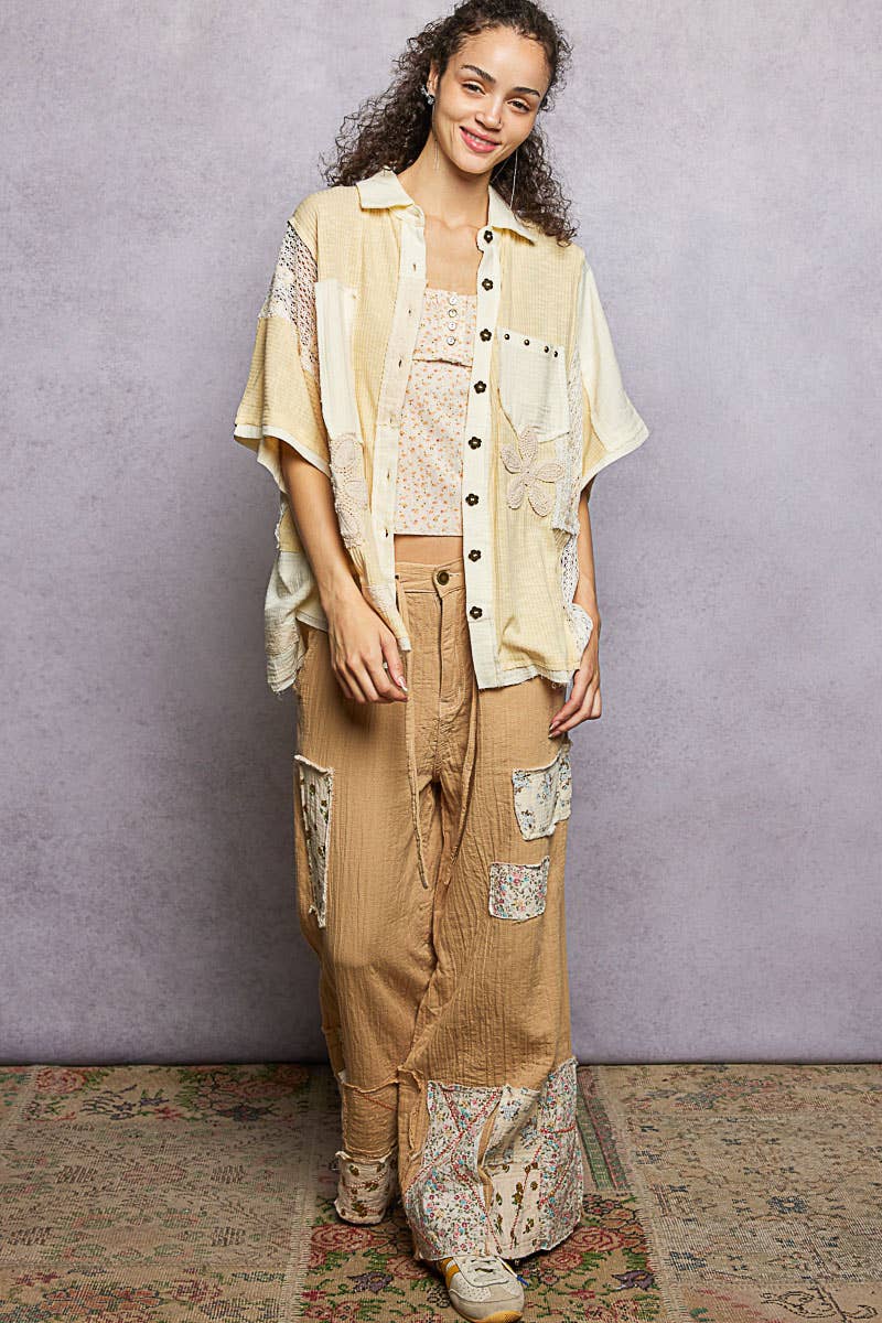 Pol Clothing - Wholesale Button Down Shirt - Women's - Collared Studded Button-down Short Sleeve Knit Shirt Top13