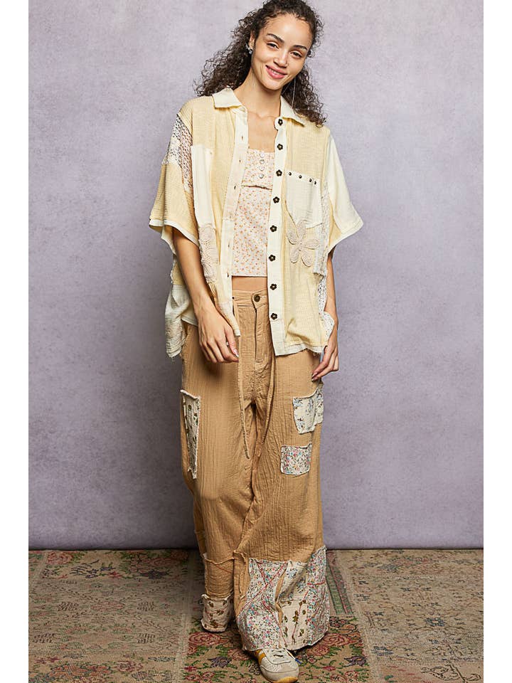 Pol Clothing - Wholesale Button Down Shirt - Women's - Collared Studded Button-down Short Sleeve Knit Shirt Top13