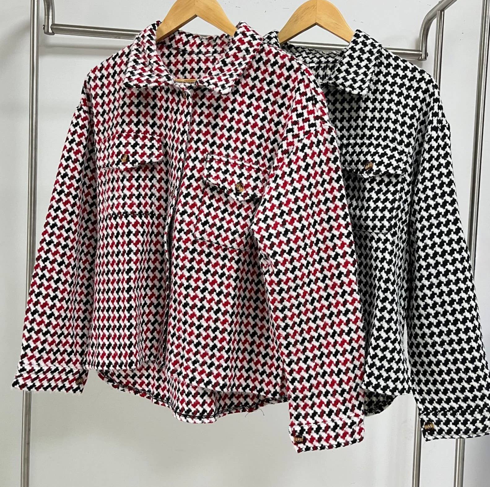 HIDDENBRAND - Wholesale Jacket - Women's - Classic Houndstooth Loose Lapel Jacket1
