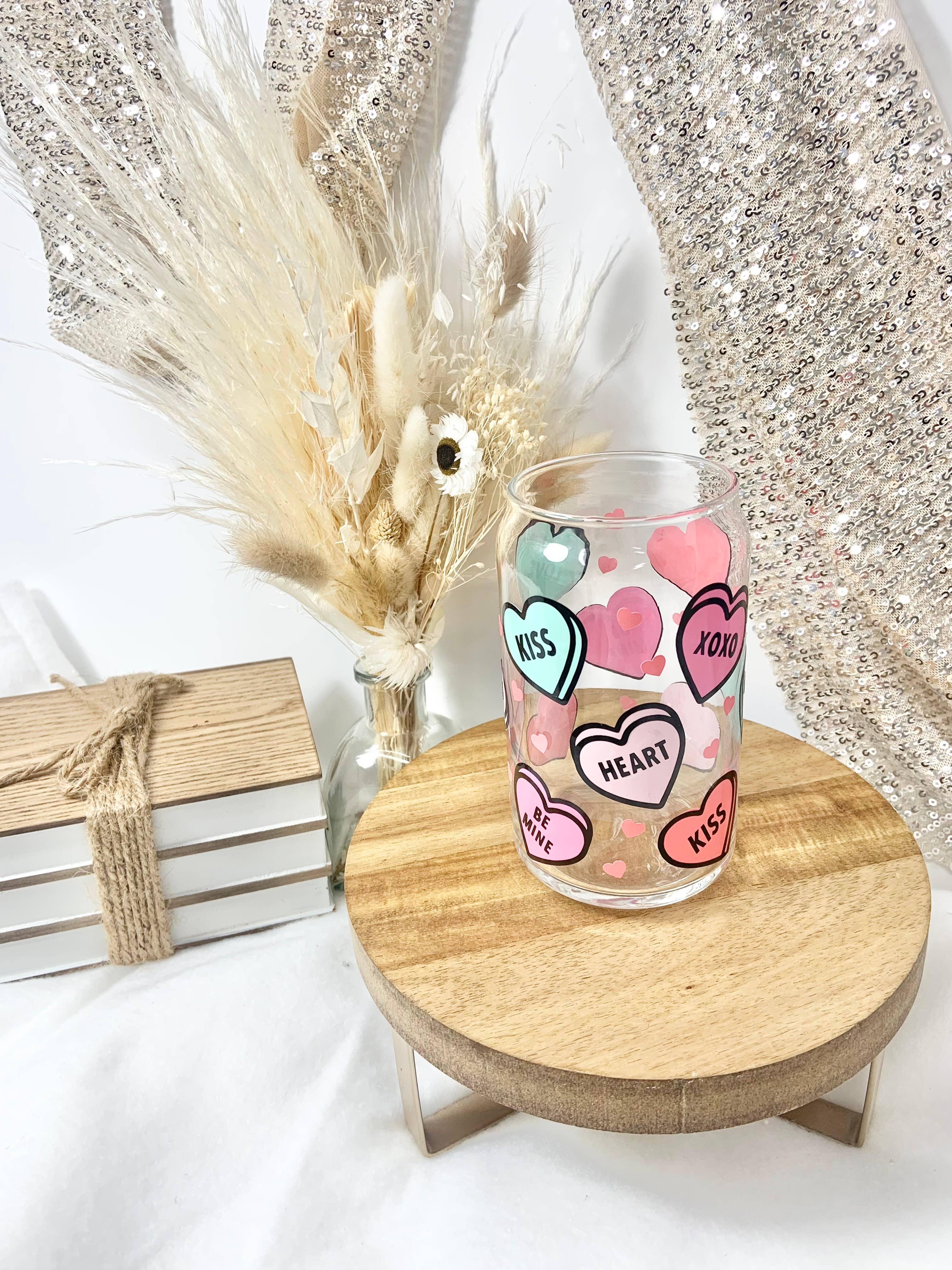 1st Allie - Wholesale Drinking Glass/Cup - Valentine's Heart Candy 16 oz Glass Cup2