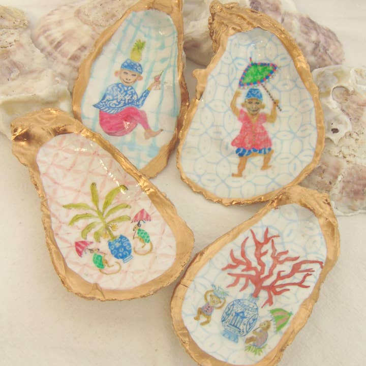 Lowcountry Linens - Wholesale Sieradenschaaltje - Designer Oyster Shell Sieradenkom Aquarel Betty Anne1