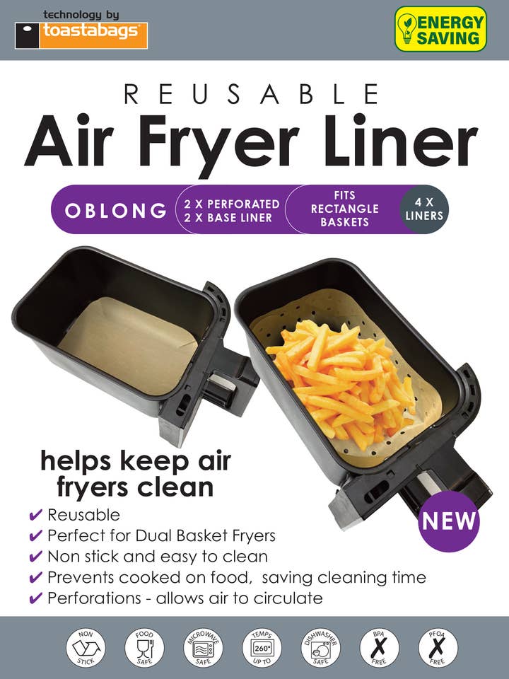 Forros Reutilizáveis para Fritadeira a Ar OBLONG – Perfurados, Pack de 2 por atacado de Planit Products