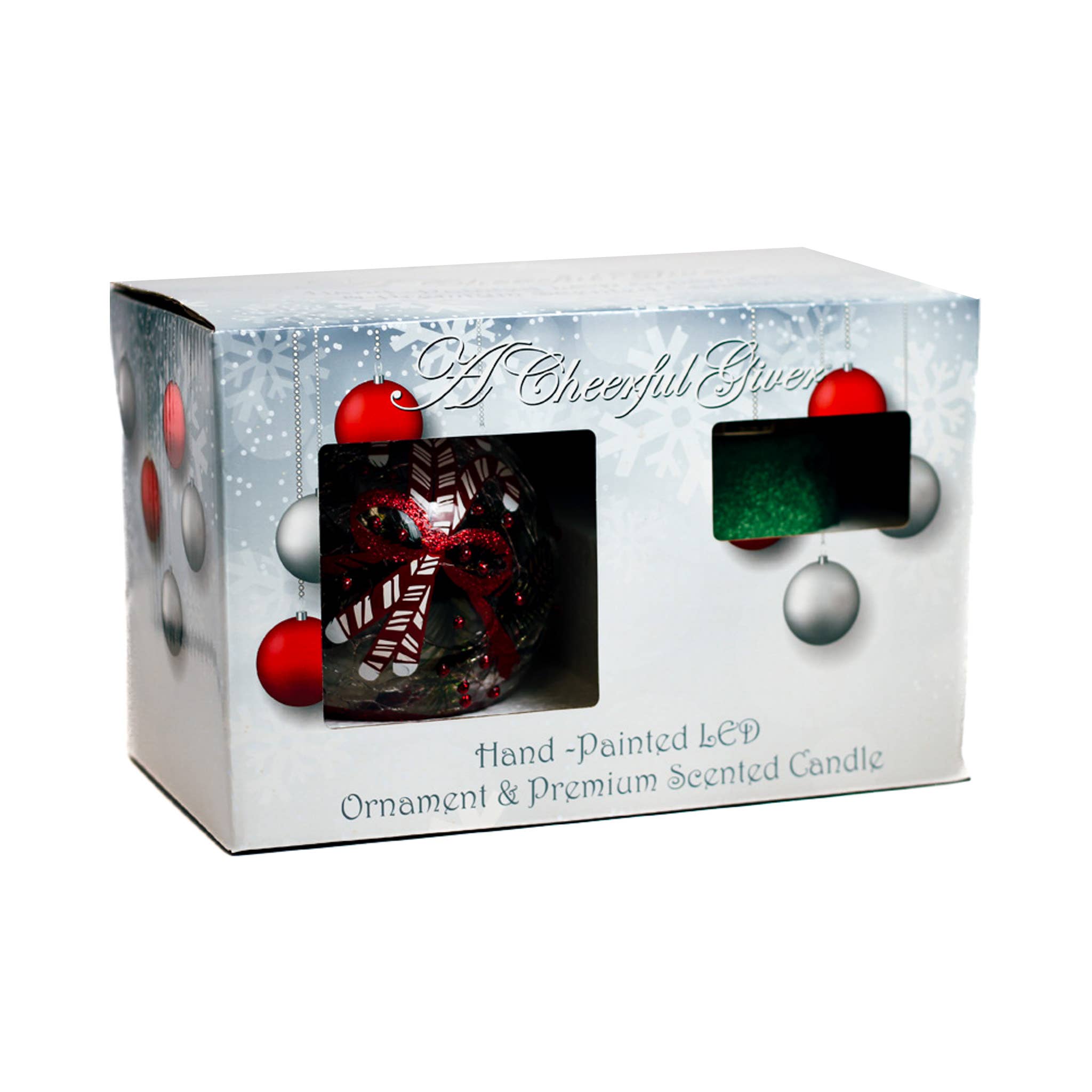 A Cheerful Giver - Wholesale Ornament Set - Candy Cane LED Ornament & Holly Tree Candle Gift Set0