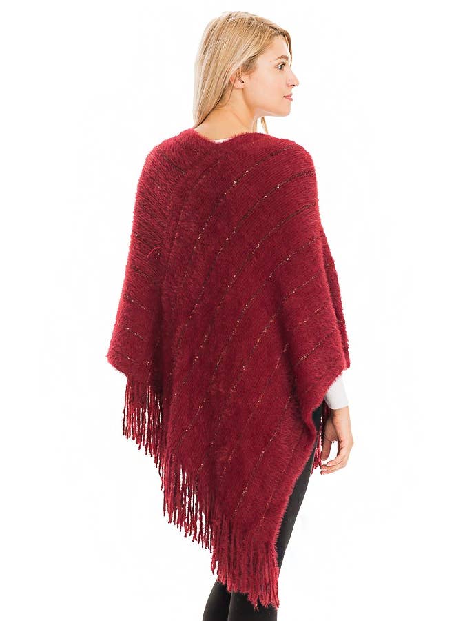 Cap Zone - Wholesale Poncho - Women's - Glitter Rainbow Tinsel Faux Angora Cozy Poncho