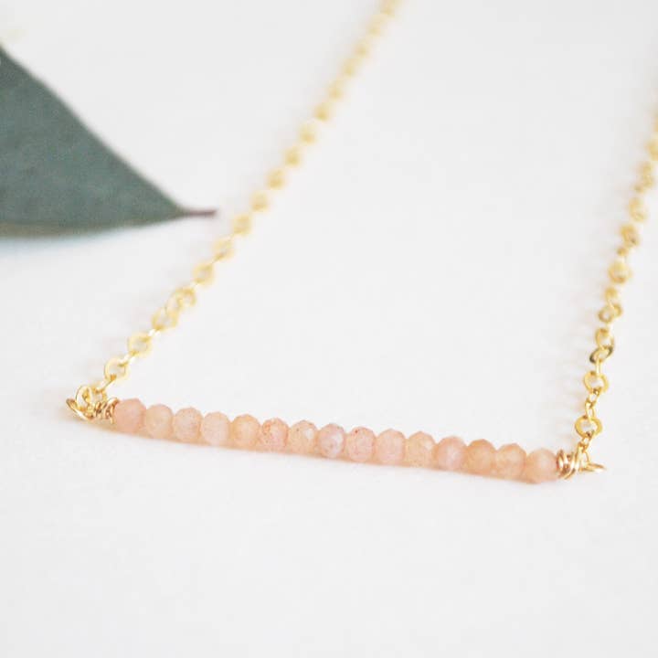 Peach Moonstone Bar Necklace Gold Fill Sterling Silver for wholesale by Seaflowerjewelry