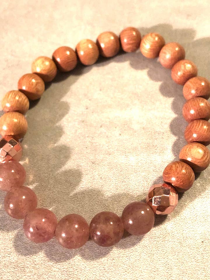 8 mm Strawberry Quartz och rosenträ diffusor armband för wholesale av Inspiration Beads