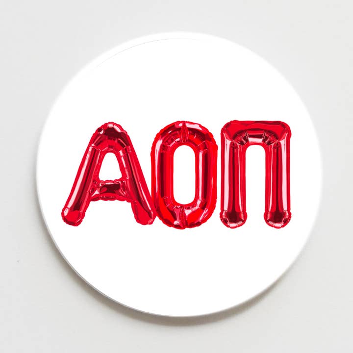 Alpha Omicron Pi Greek Balloon Button - 3.00 inch for wholesale by Good Vibez Collegiate