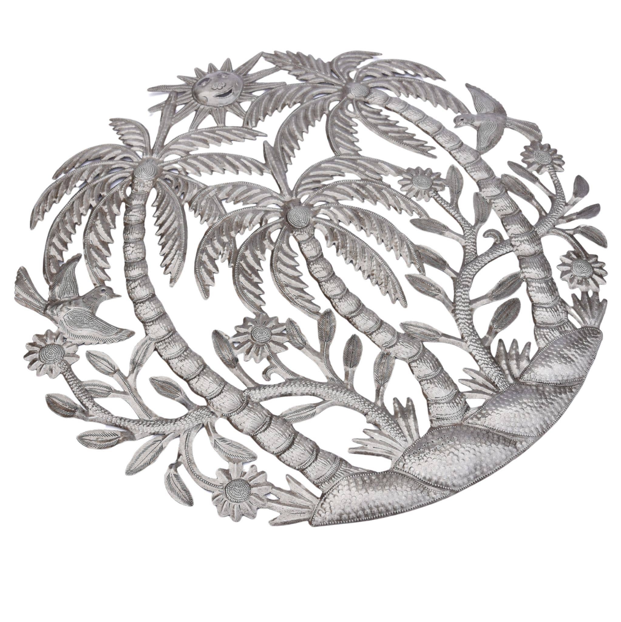 Haiti Fair Trade~ It's Cactus - Wholesale Wall Accent - Haitian Metal Wall Art – Palms, Sun & Birds, Fair Trade 23"1